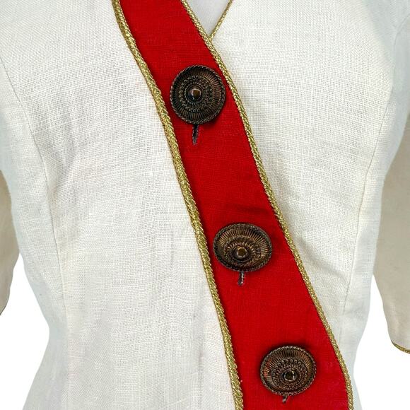 Vintage 1990s Gold Rope Trim Linen Novelty Jacket Embellished Maximalist Party - Picture 6 of 9